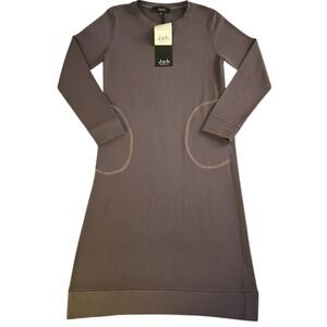 Joh Womens Gray Long‎ Sleeve Dress NWT Size Small Pockets Casual Shift Midi